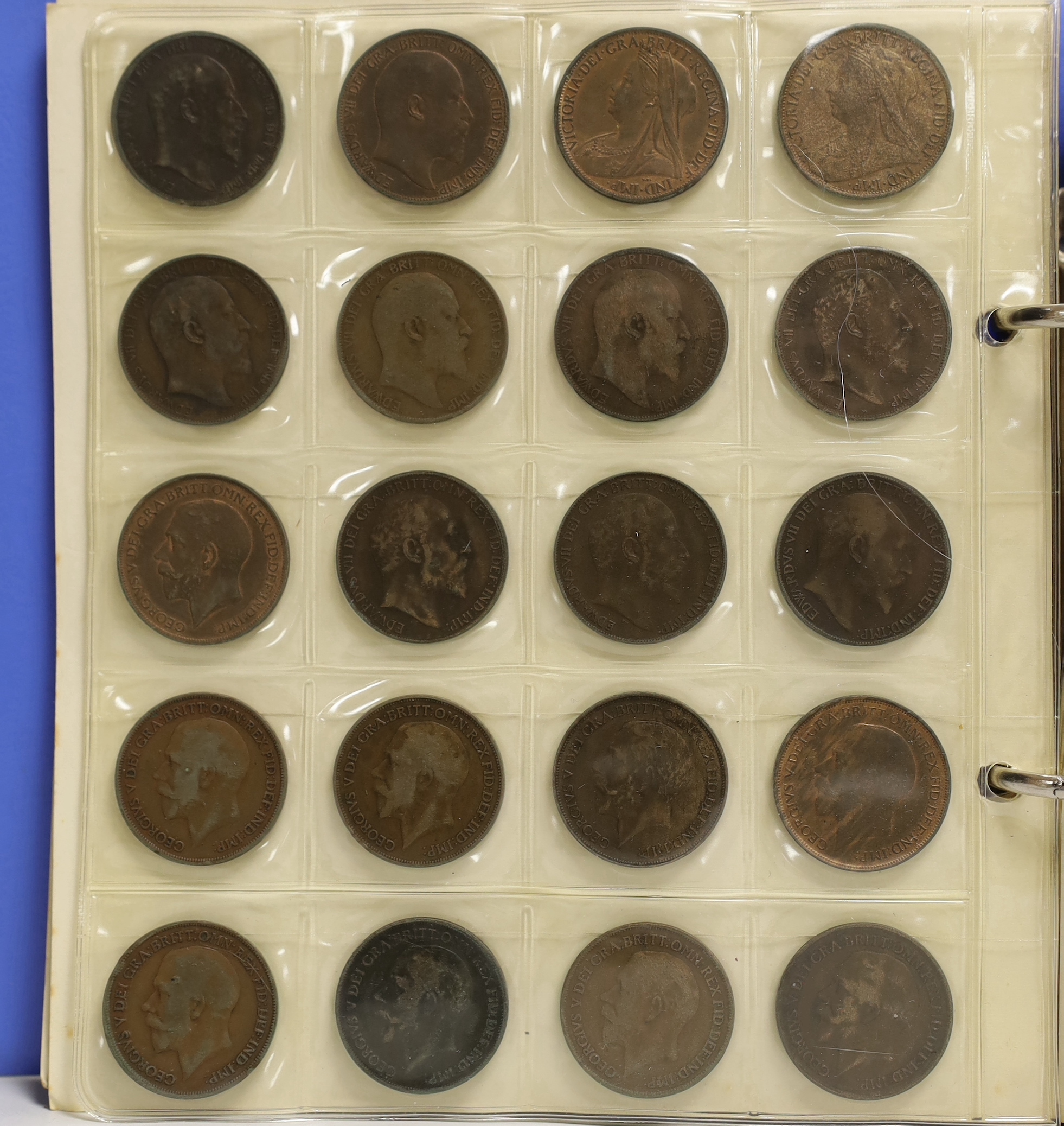 Victoria to QEII coins to include a near complete run of pennies from 1860-1967, silver halfcrowns including 1915, EF, silver florins, silver shillings including 1787, good vf, other silver coins etc.
